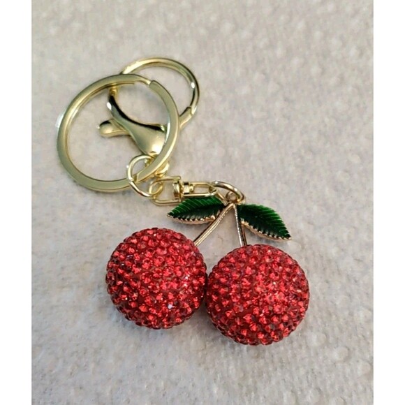 Unbranded Accessories - Red Glitter Cherries Acrylic Bag Charm/Key Chain 3/4" Diameter Each Cherries